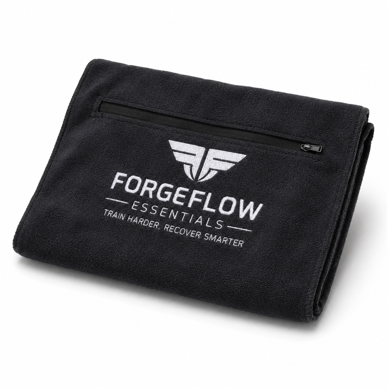 ForgeFlow Hooded Gym Towel with Zip Pocket - Black