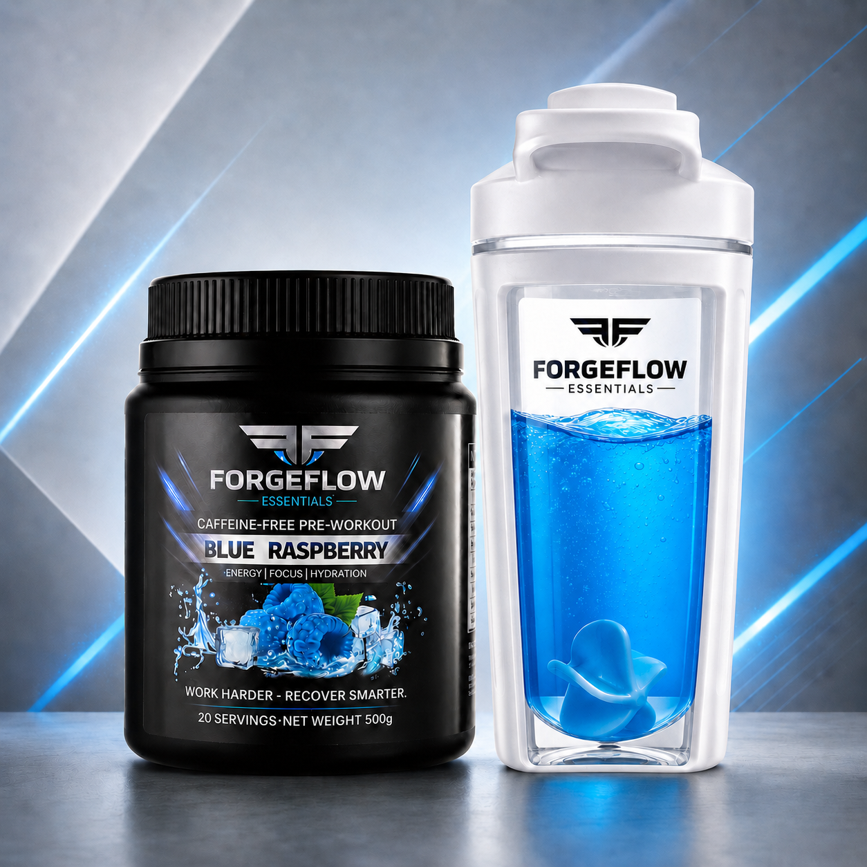 ForgeFlow Starter Pack — Blue Raspberry + Shaker